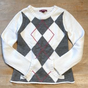 🌺 TAKEOUT Girls Argyle Front Pocket Sweater